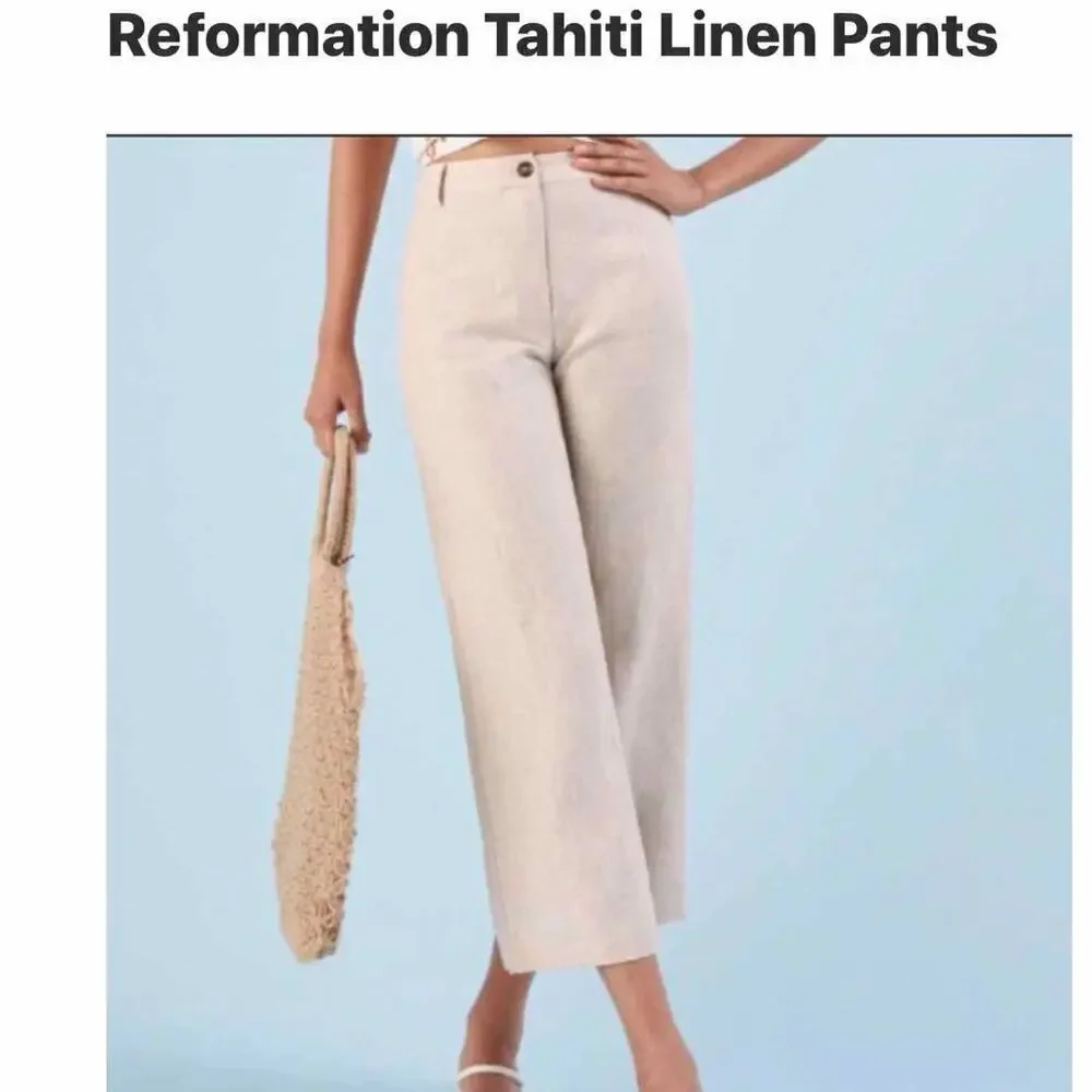 Reformation Tahiti Linen Pants Oatmeal Size 12 Cropped Neutral Minimalist